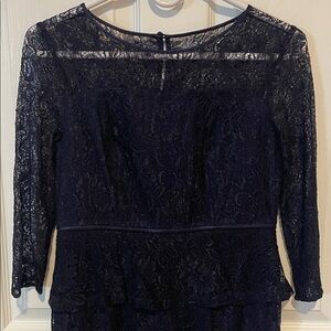 Adrianna Papell Midi - Navy Blue Lace Overlay W/ Peplum waist,3/4 Lace Sleeve 6P